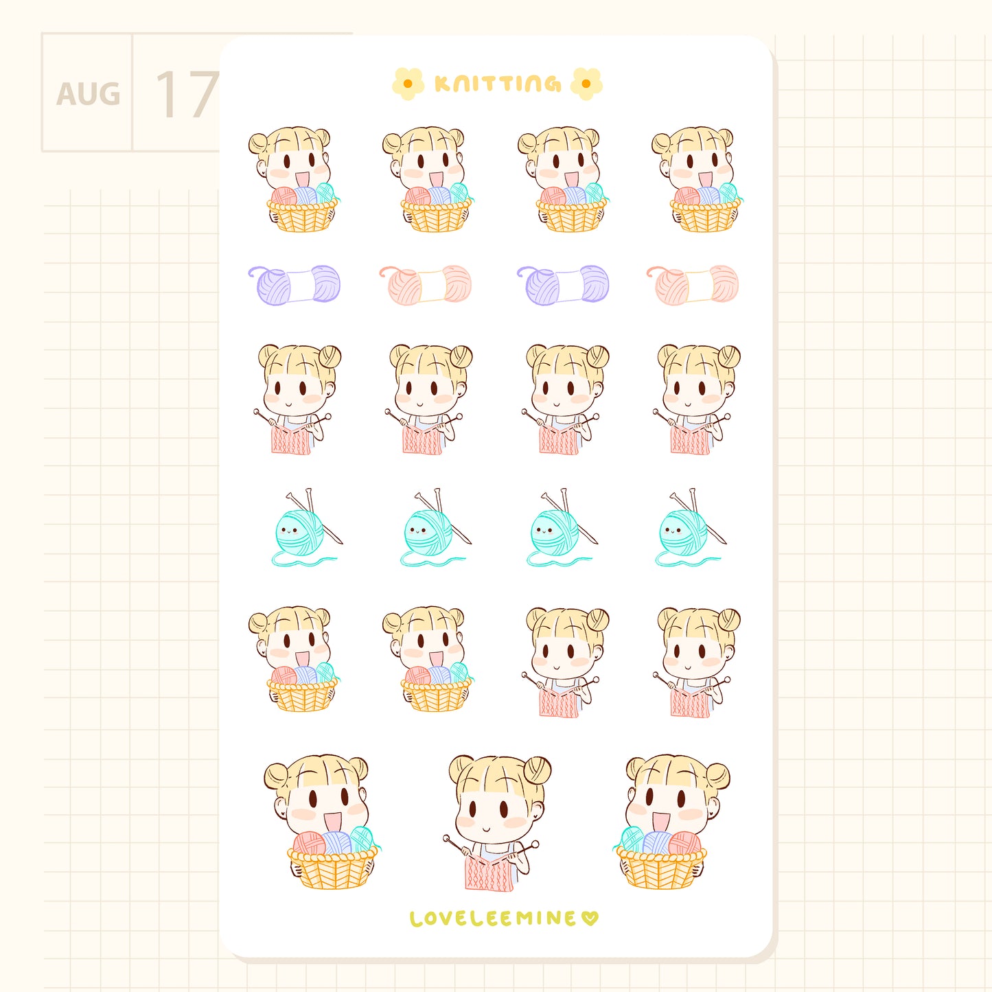 Daisy Knitting Sticker Sheet