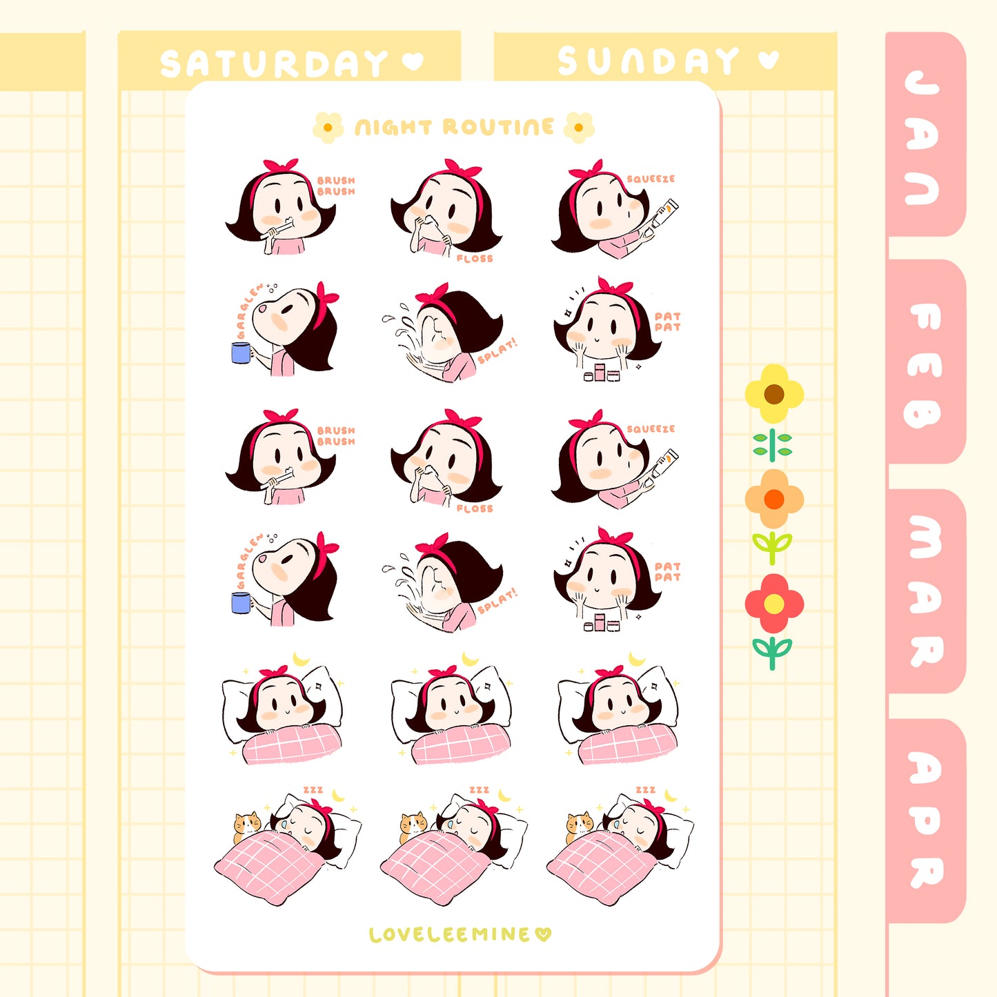 CoCo Night Routine Sticker Sheet