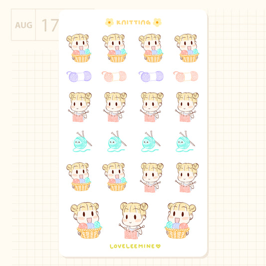 Daisy Knitting Sticker Sheet