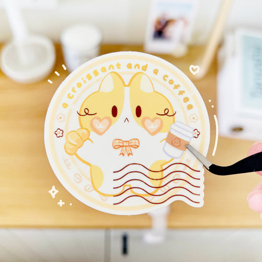 Tater "A Croissant And A Coffee" Clear Sticker