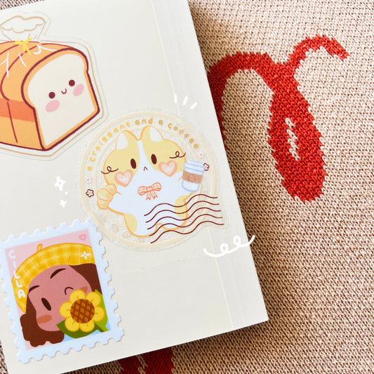 Tater "A Croissant And A Coffee" Clear Sticker