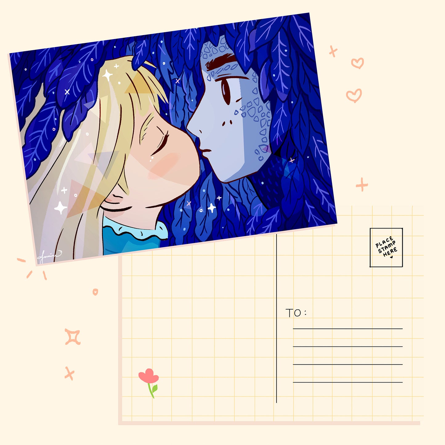 Sophie & Howl Kiss 4" x 6" Art Postcard