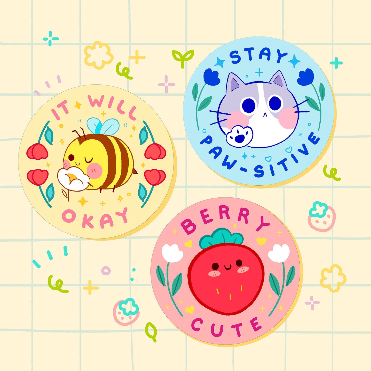Cute Round Pun Sticker Set