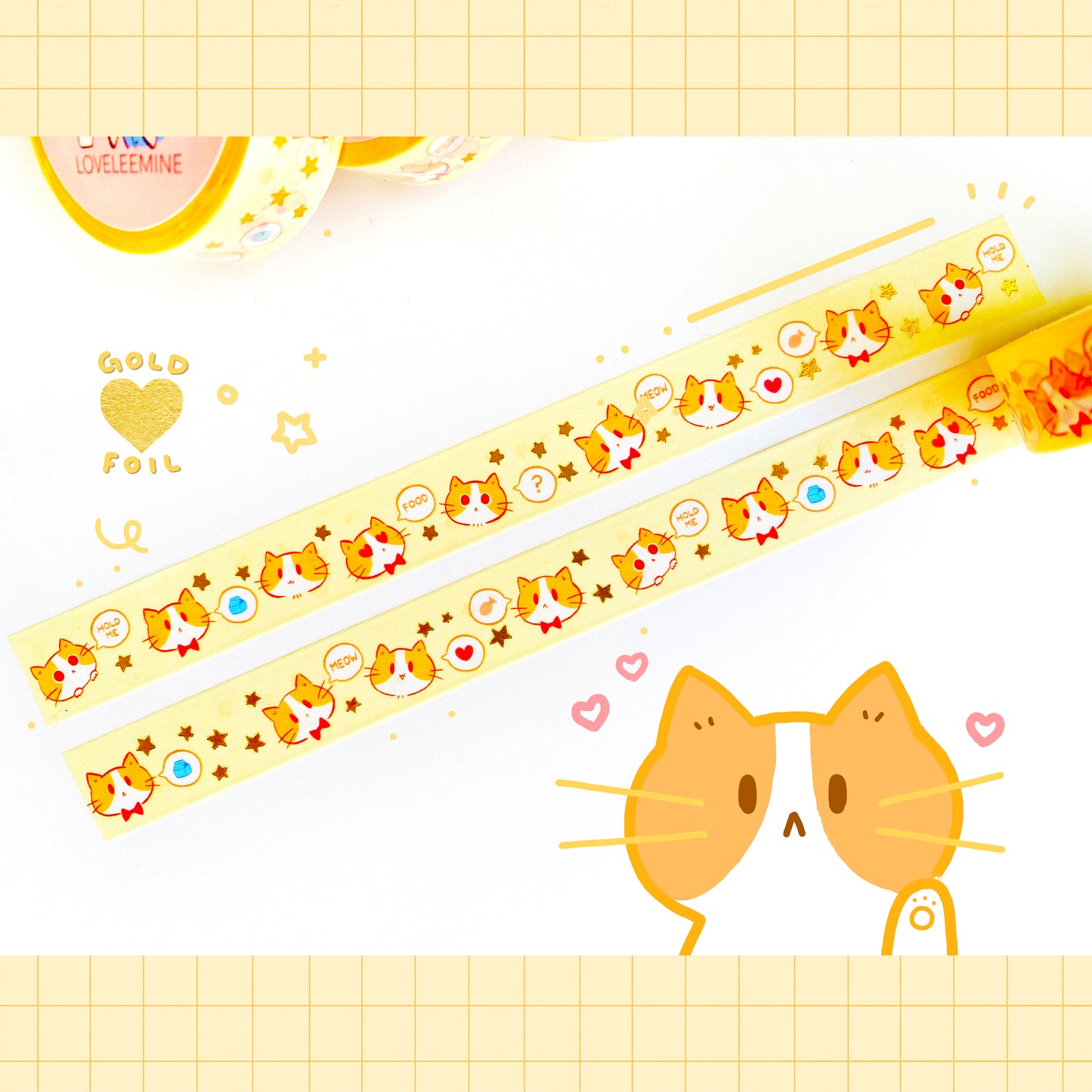 Tater Cat Gold Foil Washi Tape